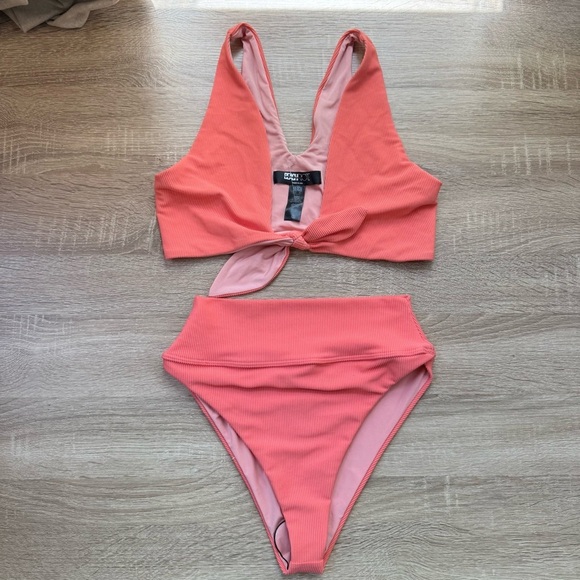 New Beach Riot Dallas Ribbed Bikini Set Top Highway Bottom Tie Peach Large - Picture 4 of 4